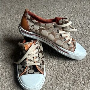 Coach Signature Brown and Tan Patterned Sneakers